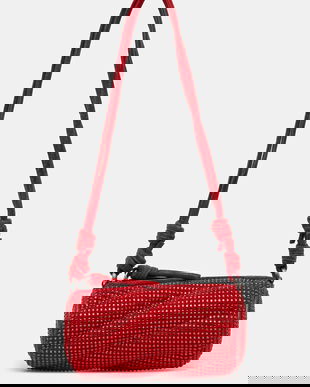 Fiorucci geantă de mana din piele întoarsă Suede Rhinestone Micro Mella culoarea rosu, U01FMASL005LE05RD01