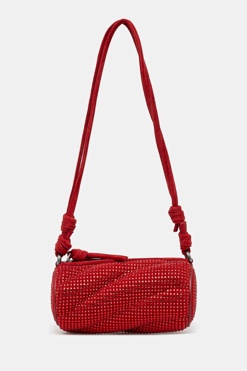 Fiorucci geantă de mana din piele întoarsă Suede Rhinestone Micro Mella culoarea rosu, U01FMASL005LE05RD01