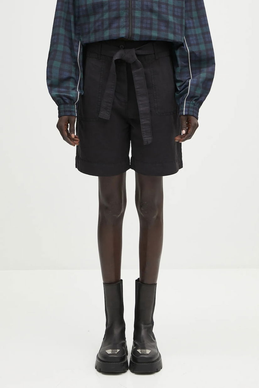 Napapijri pantaloni scurți din in N-Nice culoarea negru, uni, high waist, NP0A4IEX9411