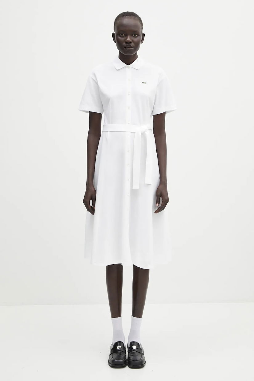 Lacoste rochie din bumbac culoarea alb, mini, evazată, EF9621