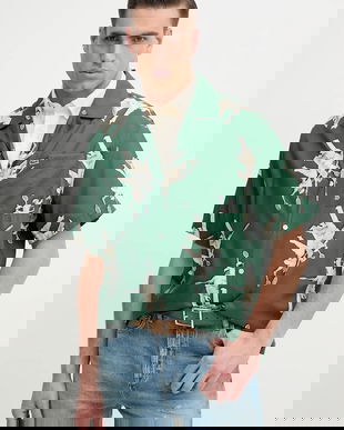 Lacoste cămașă bărbați, culoarea verde, cu guler clasic, relaxed, CH0113