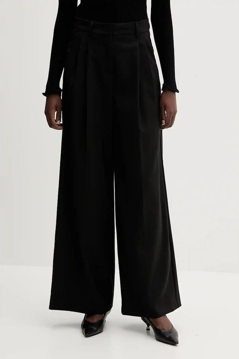 Weekend Max Mara pantaloni de lână ADELFI culoarea negru, lat, high waist, 2525136072600
