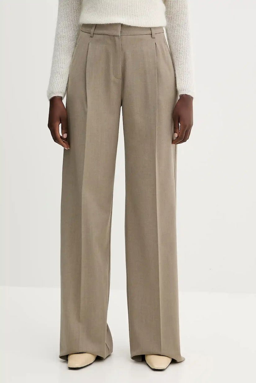Marella pantaloni din lână culoarea verde, lat, high waist, 2523136251200