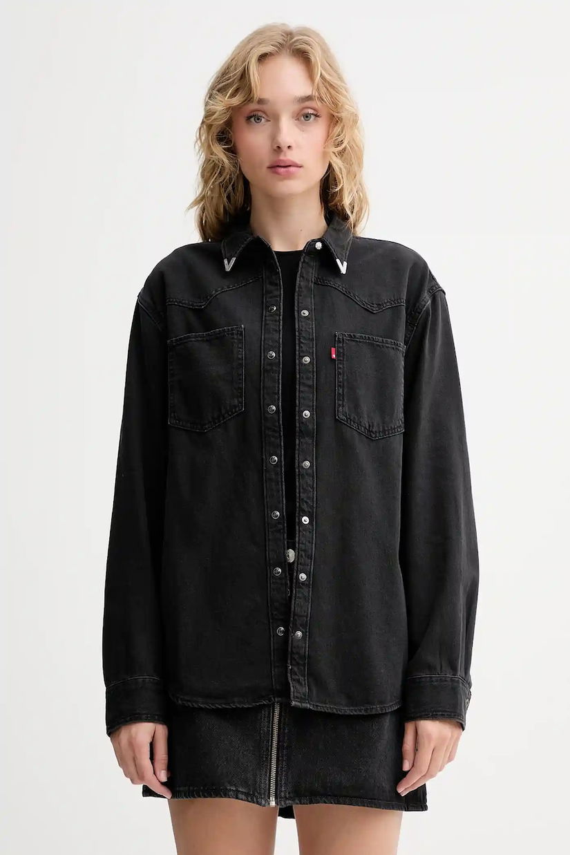 Levi's cămașă jeans culoarea negru, cu guler clasic, relaxed, A7244