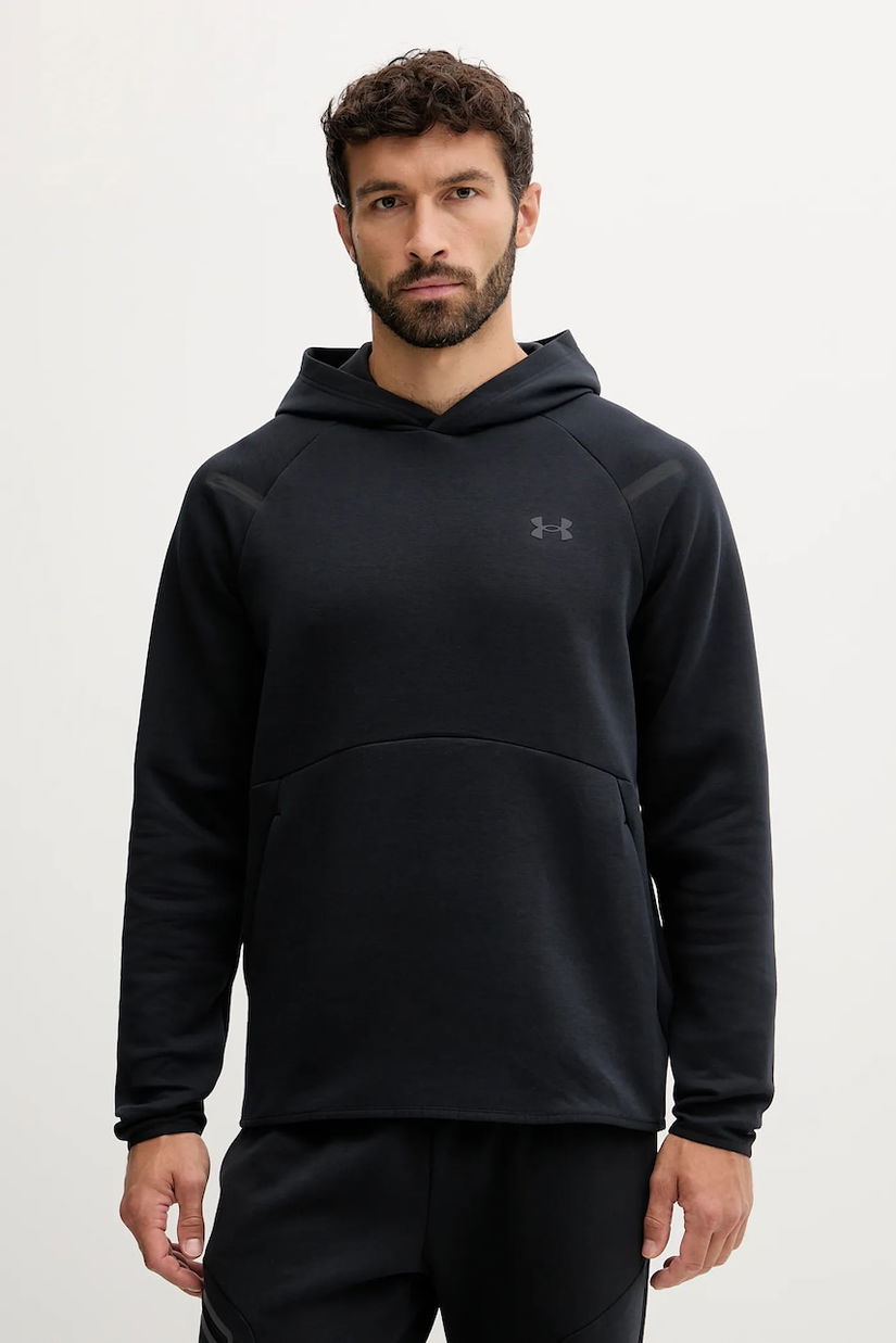 Under Armour bluză Unstoppable Fleece culoarea bej, cu glugă, cu imprimeu, 1389350