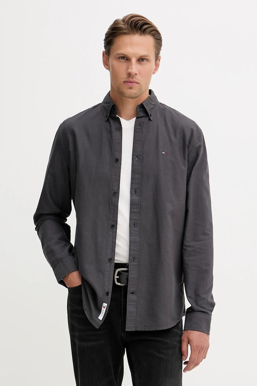 Tommy Jeans cămașă din bumbac culoarea gri, cu guler button-down, regular, DM0DM21298