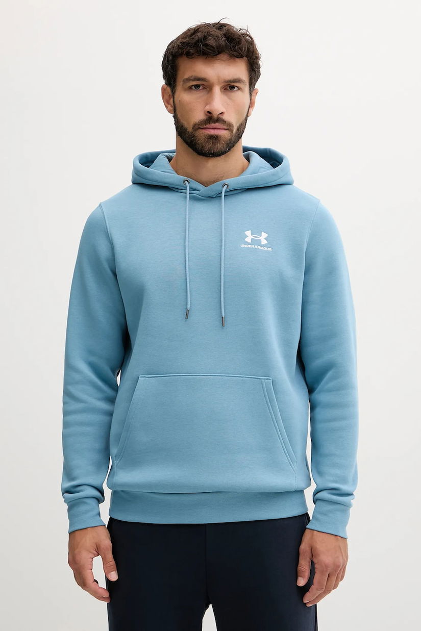 Under Armour bluză Essential Fleece culoarea verde, cu glugă, cu imprimeu, 1373880