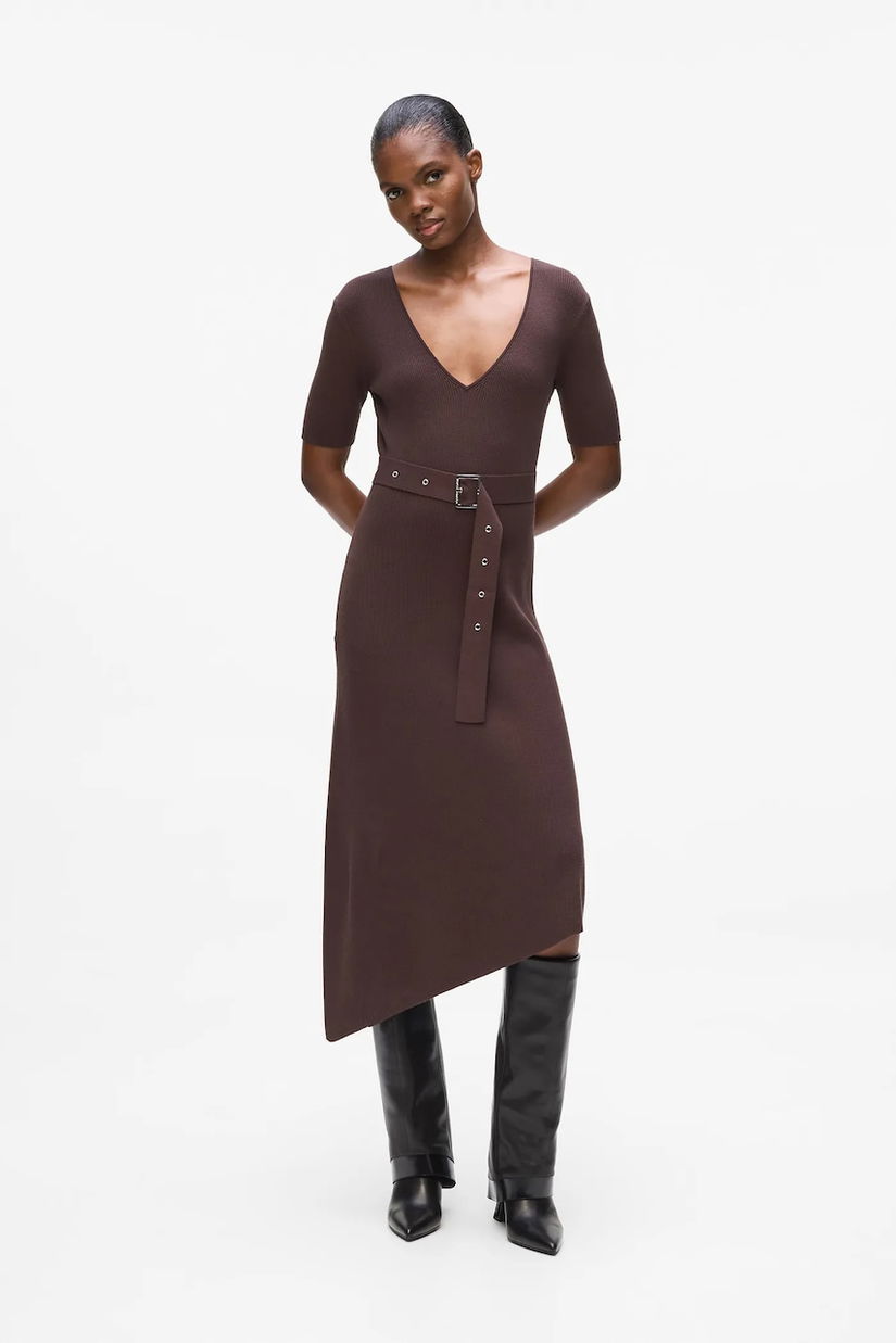 Karl Lagerfeld rochie culoarea maro, midi, mulata, A4W13026