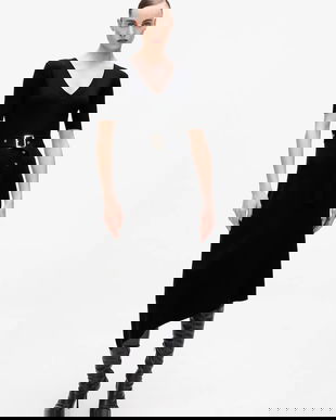 Karl Lagerfeld rochie culoarea negru, midi, mulata, A4W13026