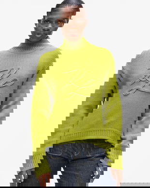 Karl Lagerfeld pulover de lână culoarea verde, cu turtleneck, A4W18051