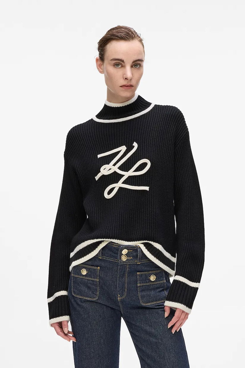 Karl Lagerfeld pulover de lână culoarea negru, cu turtleneck, A4W18051