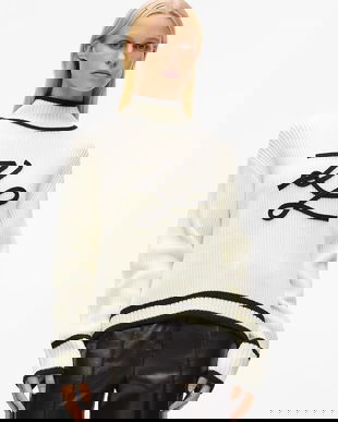 Karl Lagerfeld pulover de lână culoarea alb, cu turtleneck, A4W18051