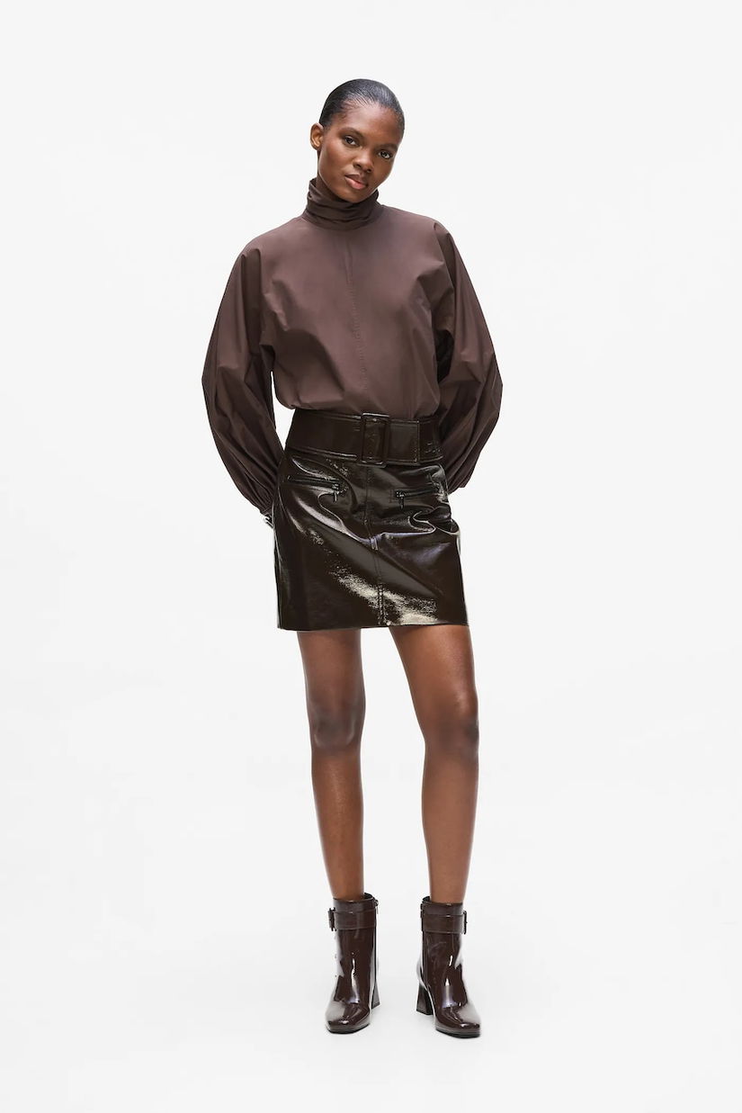Karl Lagerfeld fustă culoarea maro, mini, drept, A4W12018