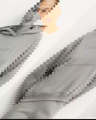 La Mania bluza BROOK femei, culoarea gri, cu glugă, cu imprimeu, BROOK