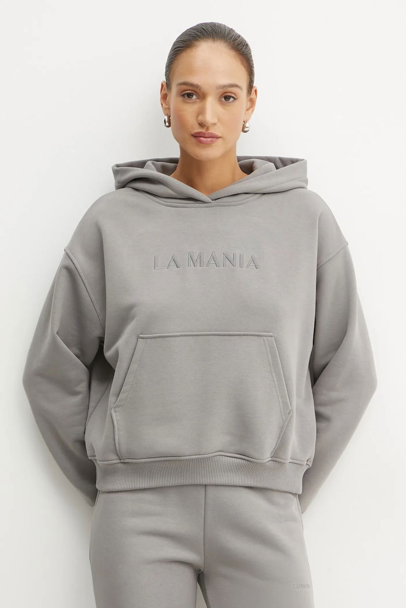 La Mania bluza BROOK femei, culoarea gri, cu glugă, cu imprimeu, BROOK