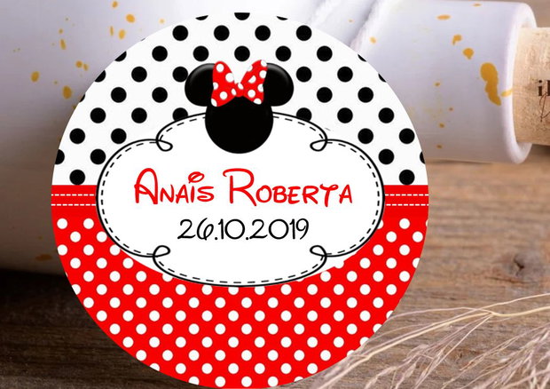 Etichete mărturii botez Minnie mouse roșie