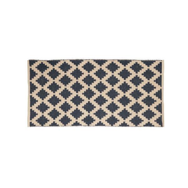 Covor pentru living/dormitor, model romburi stilizate, bumbac tesut, 70 x 140 cm, bej/antracit