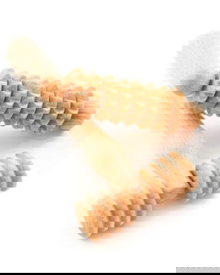 Set de Masaj din Lemn Natural - Derma Mini Roller pentru Fata, Gat, Brat, Mana si Umeri, Natur - Tuuli, 1 set