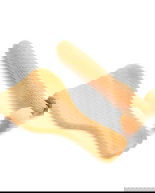 Set de Masaj din Lemn Natural - Gua Sha & Derma Roller, Natur - Tuuli, 1 set