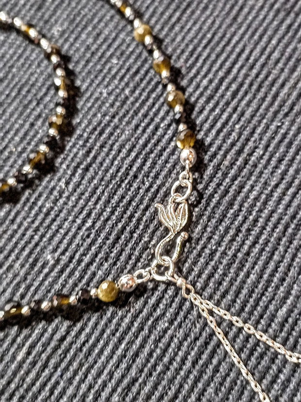 Colier argint opal de foc etiopian negru briolete obsidian spinel negru lant inchidere frontala minimalist boho chic trendy - Transport gratuit