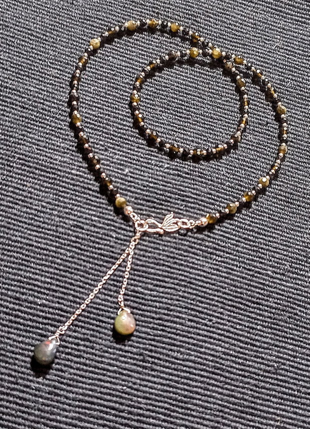 Colier argint opal de foc etiopian negru briolete obsidian spinel negru lant inchidere frontala minimalist boho chic trendy - Transport gratuit
