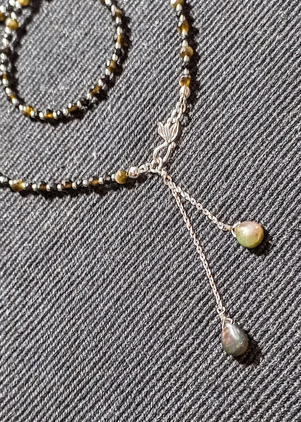 Colier argint opal de foc etiopian negru briolete obsidian spinel negru lant inchidere frontala minimalist boho chic trendy - Transport gratuit