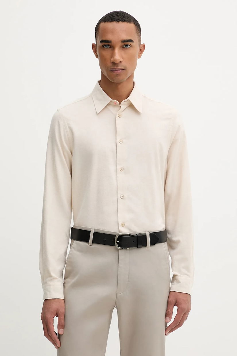 PS Paul Smith cămașă de lână culoarea bej, cu guler clasic, regular, M2R-687U-T22487