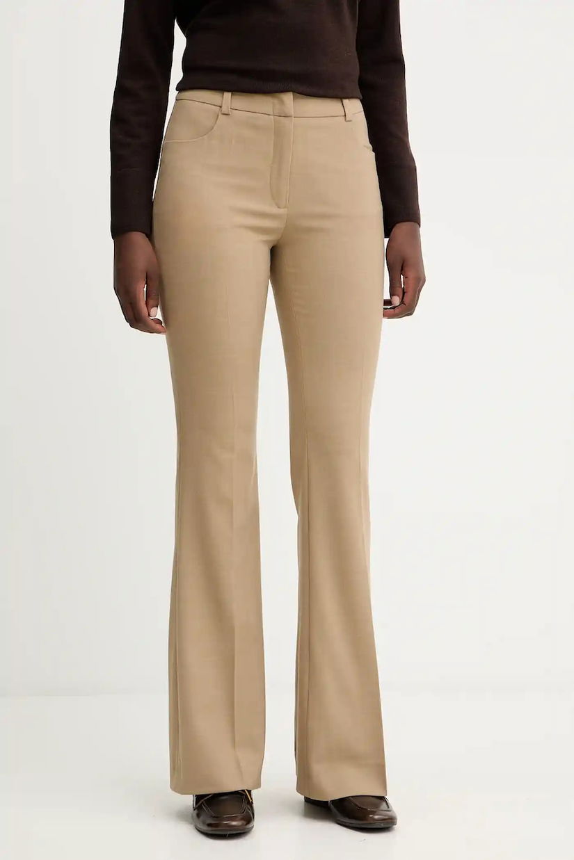 Luisa Spagnoli pantaloni din lână culoarea verde, evazați, high waist, 542617