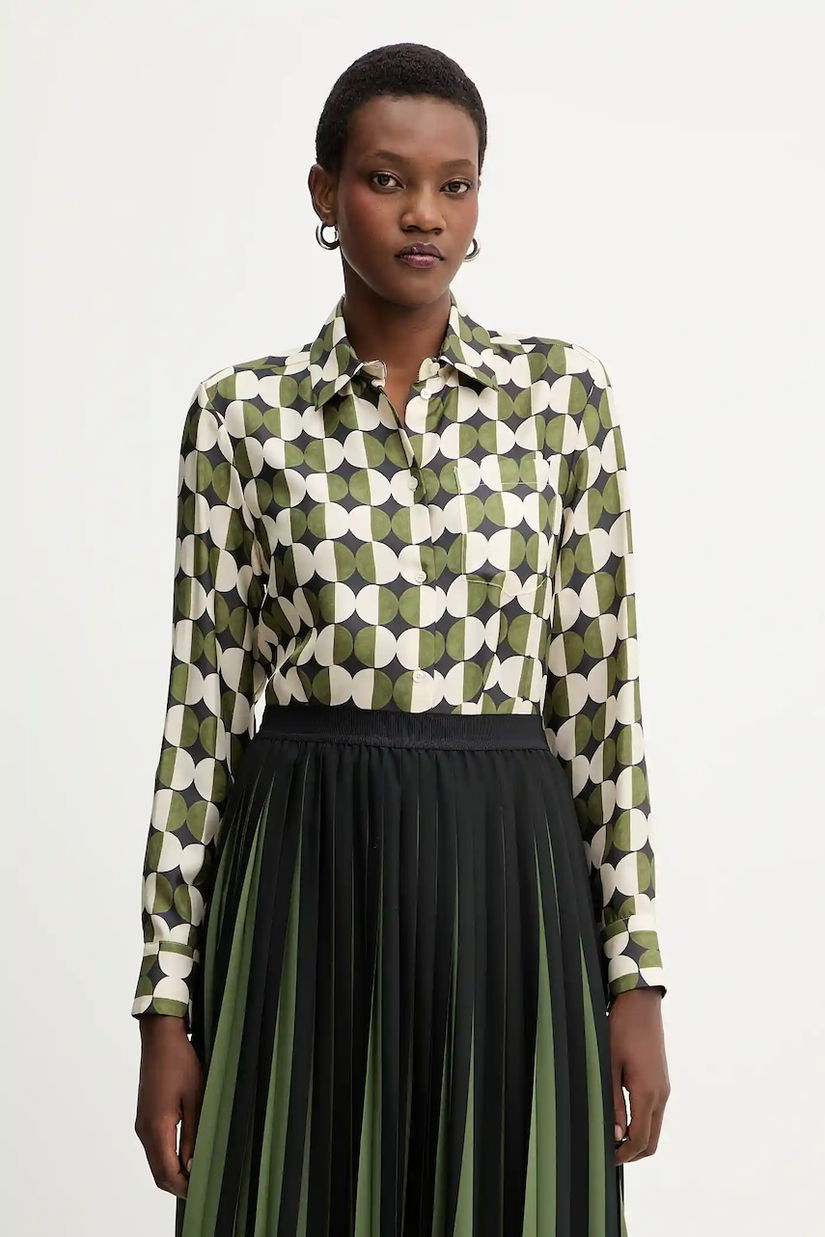 Weekend Max Mara cămașă de mătase RIVE culoarea verde, cu guler clasic, regular, 2525116062600