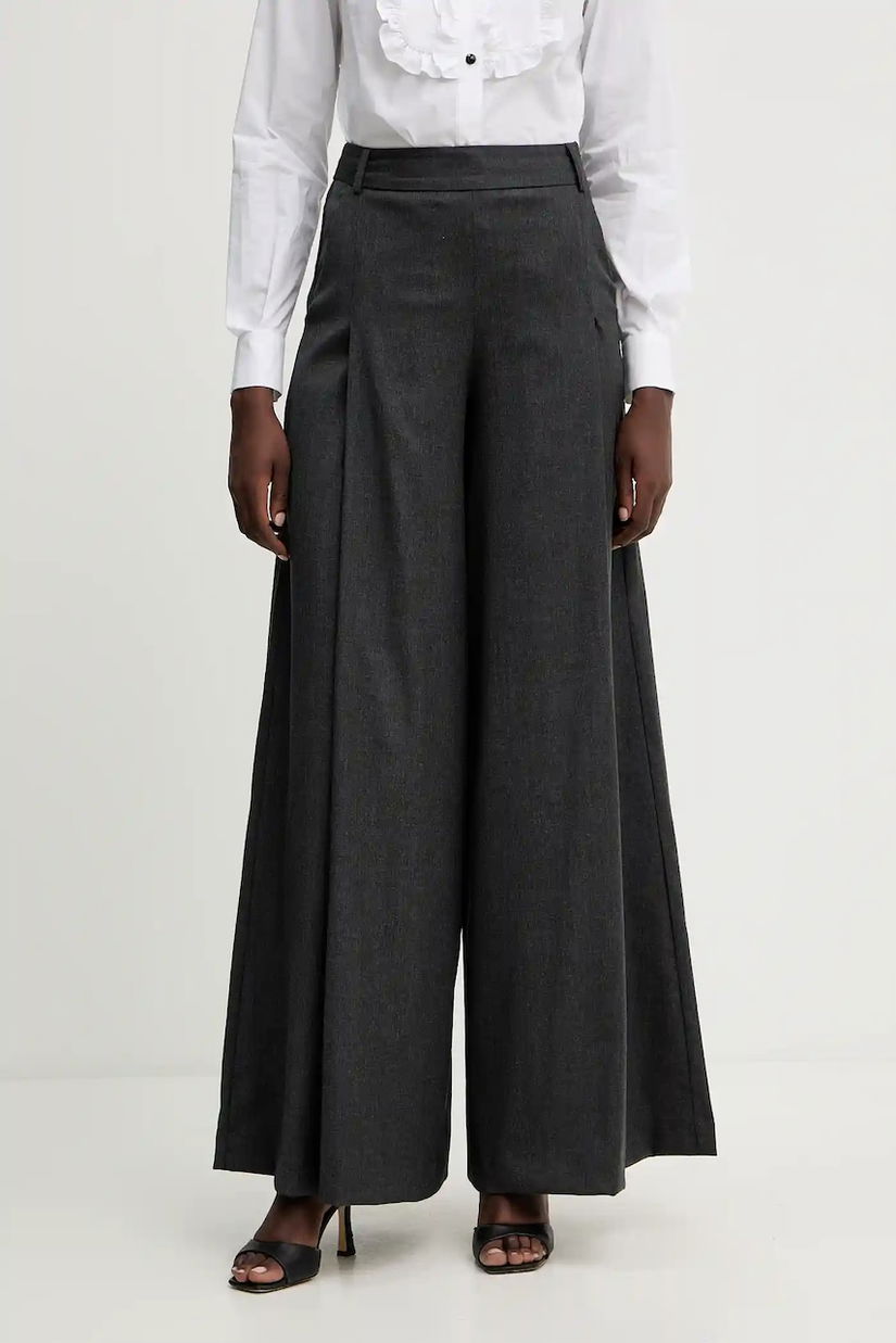 Ermanno Scervino pantaloni din lână culoarea gri, lat, high waist, D474P303JWR