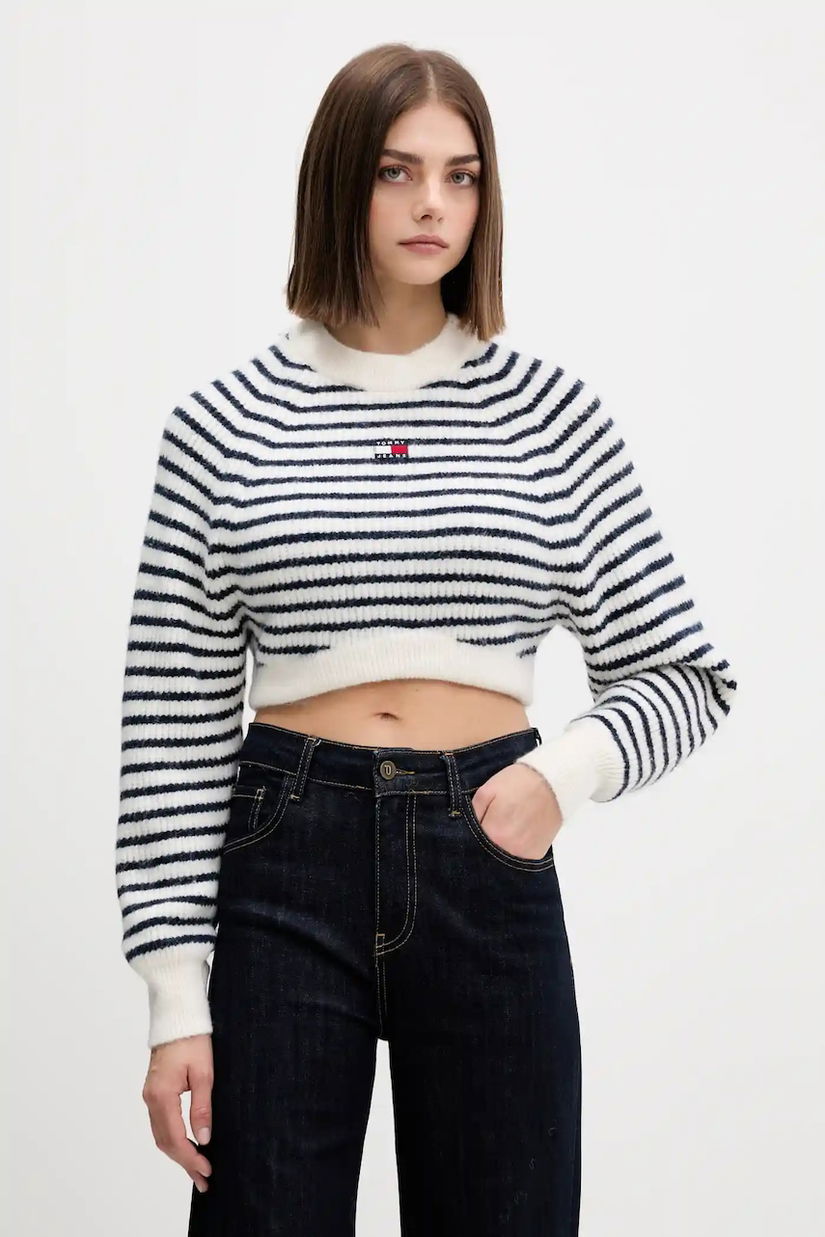 Tommy Jeans pulover din amestec de lână culoarea alb, DW0DW21677