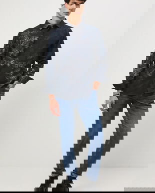 Medicine cămașă culoarea bleumarin, cu guler clasic, regular