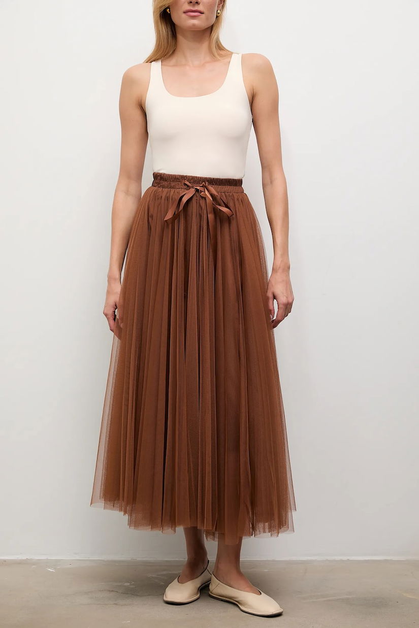 Answear.LAB fusta culoarea maro, maxi, evazati