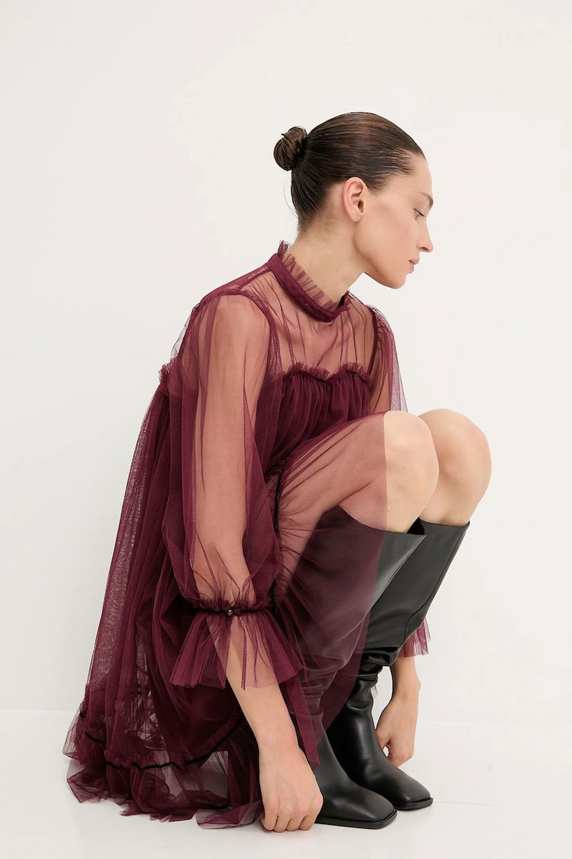 Answear.LAB rochie culoarea bordo, mini, evazati