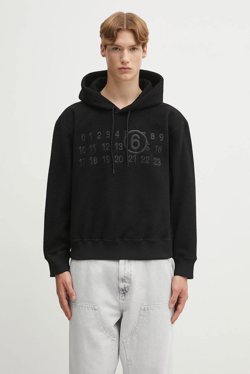 MM6 Maison Margiela hanorac fleece culoarea negru, cu glugă, cu imprimeu, SH0GU0028.M20126.900
