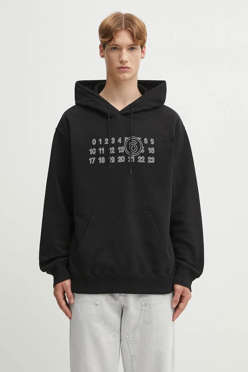 MM6 Maison Margiela hanorac de bumbac culoarea negru, cu glugă, cu imprimeu, SH0GU0035.M25025.900