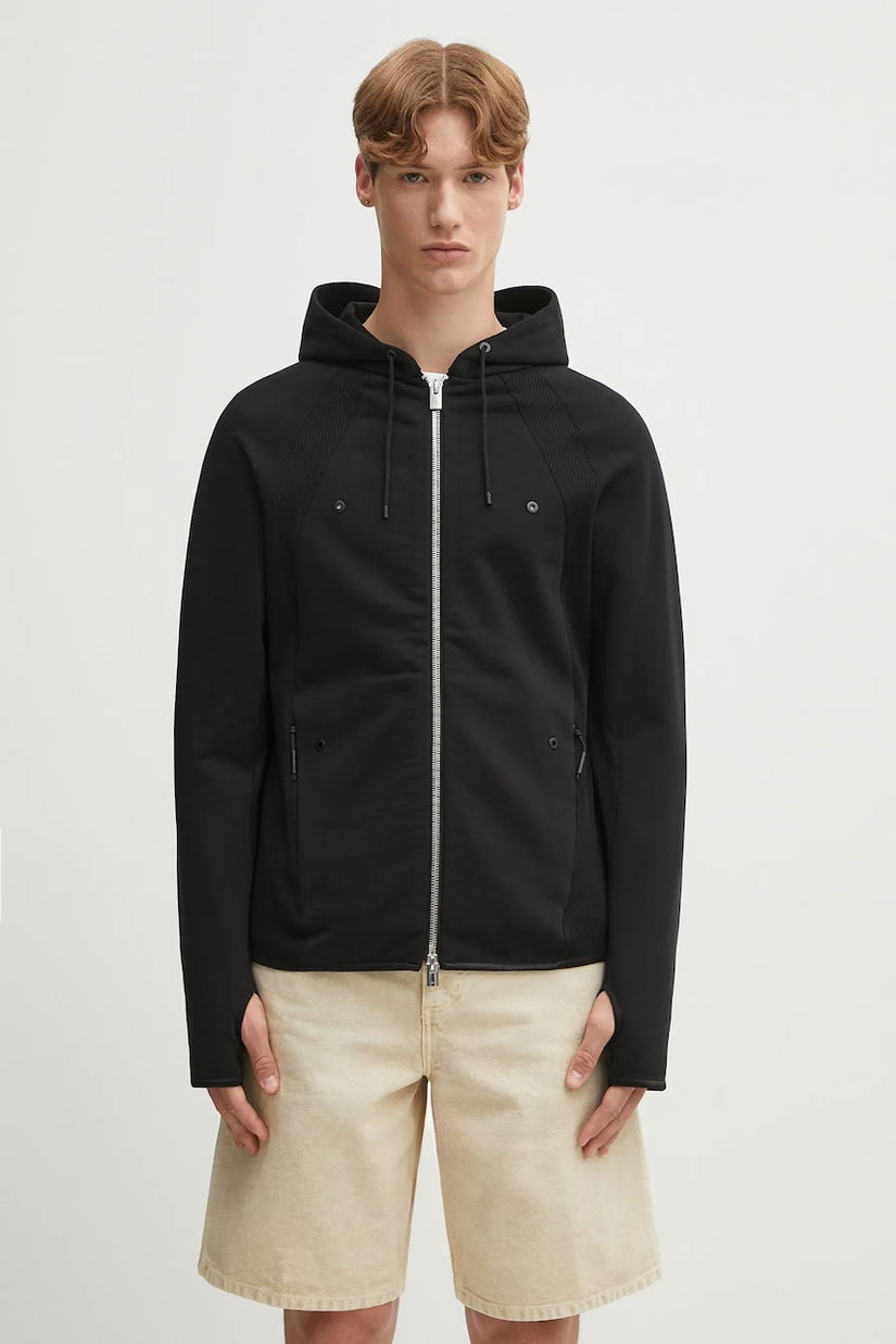 Heliot Emil hanorac de bumbac culoarea negru, cu glugă, uni, PREAW25_M_08_079_BLK01