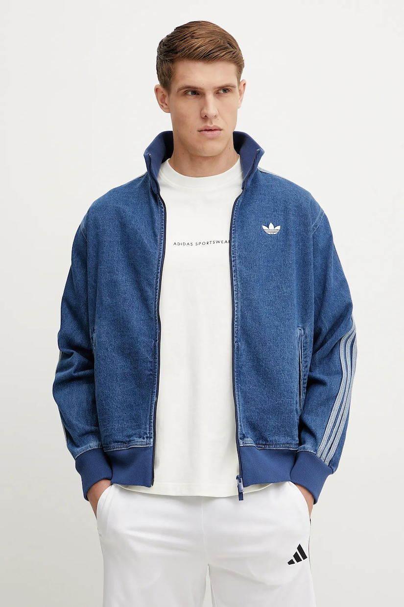 adidas Originals hanorac din denim Adicolor Denim Firebird Track Top bărbați, cu imprimeu, JC6233