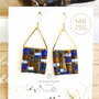 Cercei boho mozaic albastru lapis lazuli cu margele Miyuki Tila si tortite placate cu aur