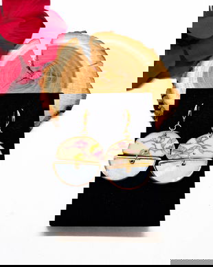 Cercei  "Buchet de flori" din fragmente de portelan Rosenthal, sidef si argint placat cu aur