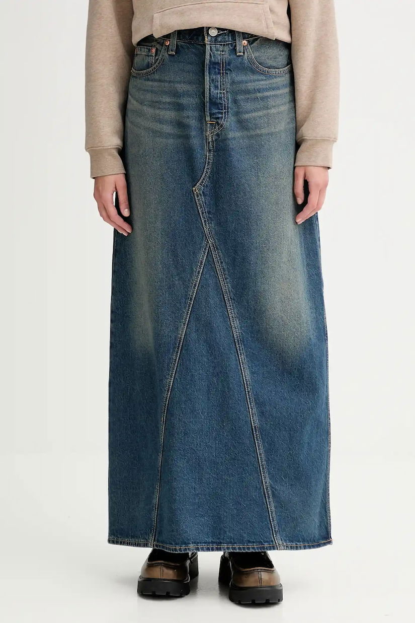 Levi's fustă jeans culoarea albastru marin, maxi, drept, A8727