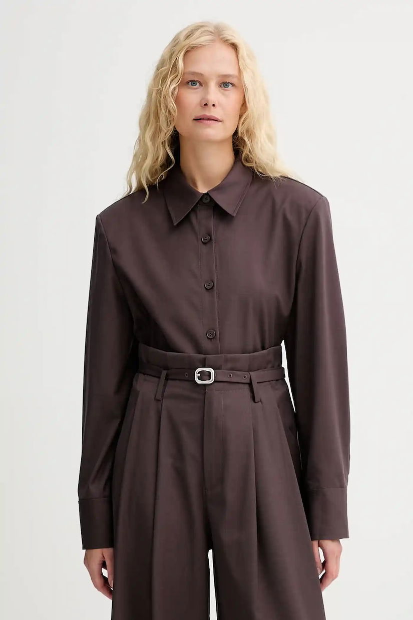 ISABELLE BLANCHE cămașă de lână culoarea bordo, cu guler clasic, regular, IS25FW-C037-T002
