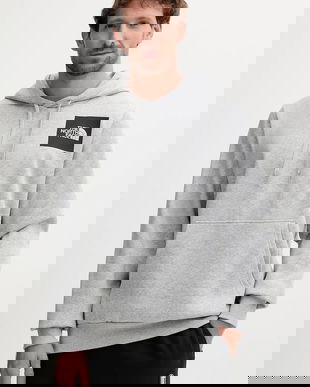 The North Face bluză Fine culoarea gri, cu glugă, cu imprimeu, NF0A89EUDYX1