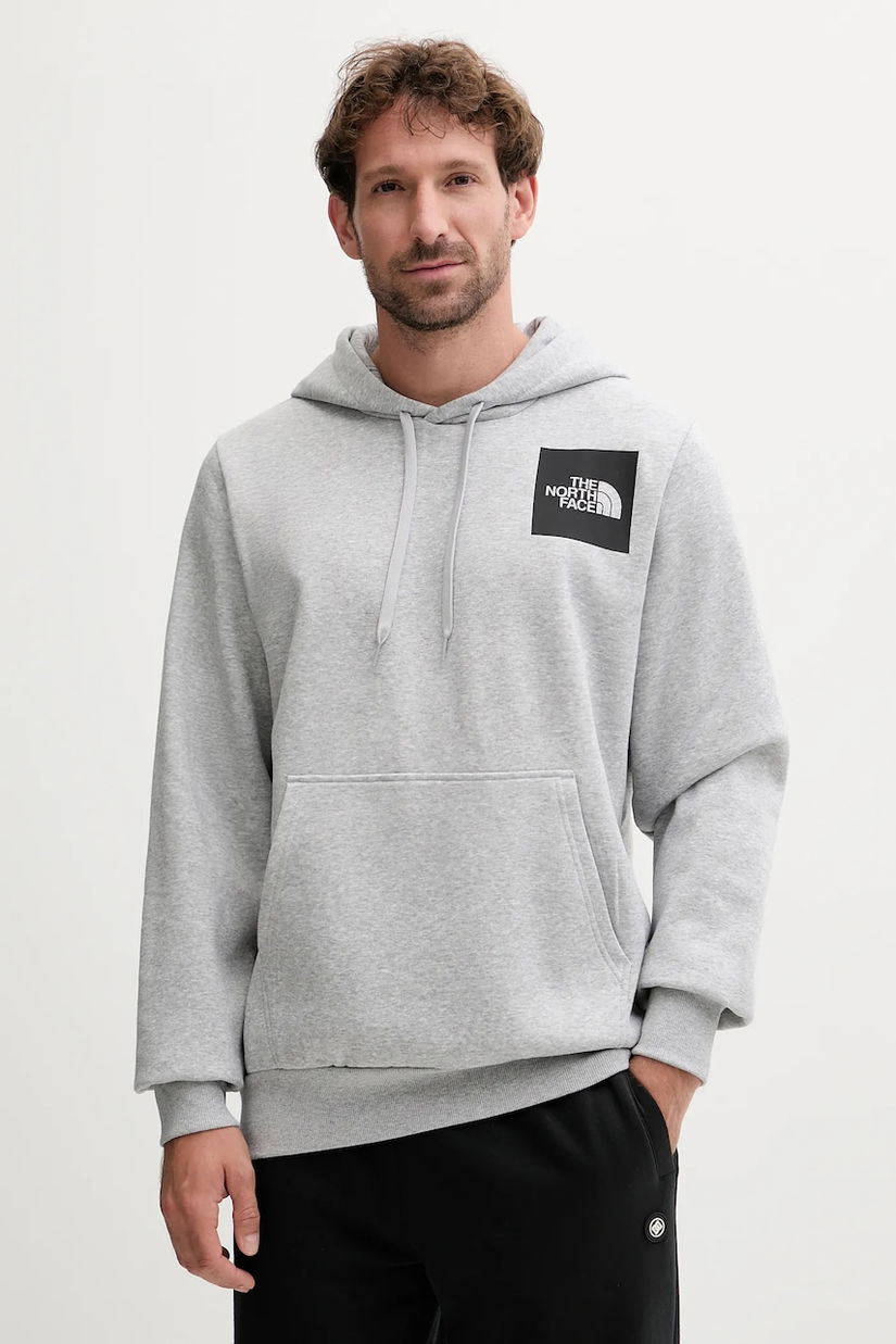 The North Face bluză Fine culoarea gri, cu glugă, cu imprimeu, NF0A89EUDYX1