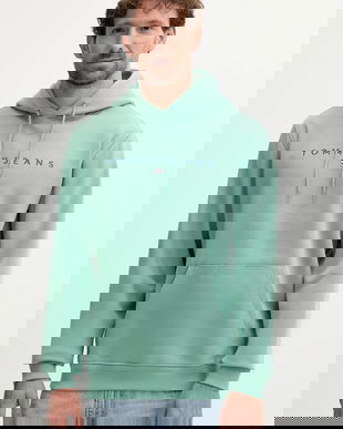 Tommy Jeans bluză culoarea bej, cu glugă, cu imprimeu, DM0DM20746