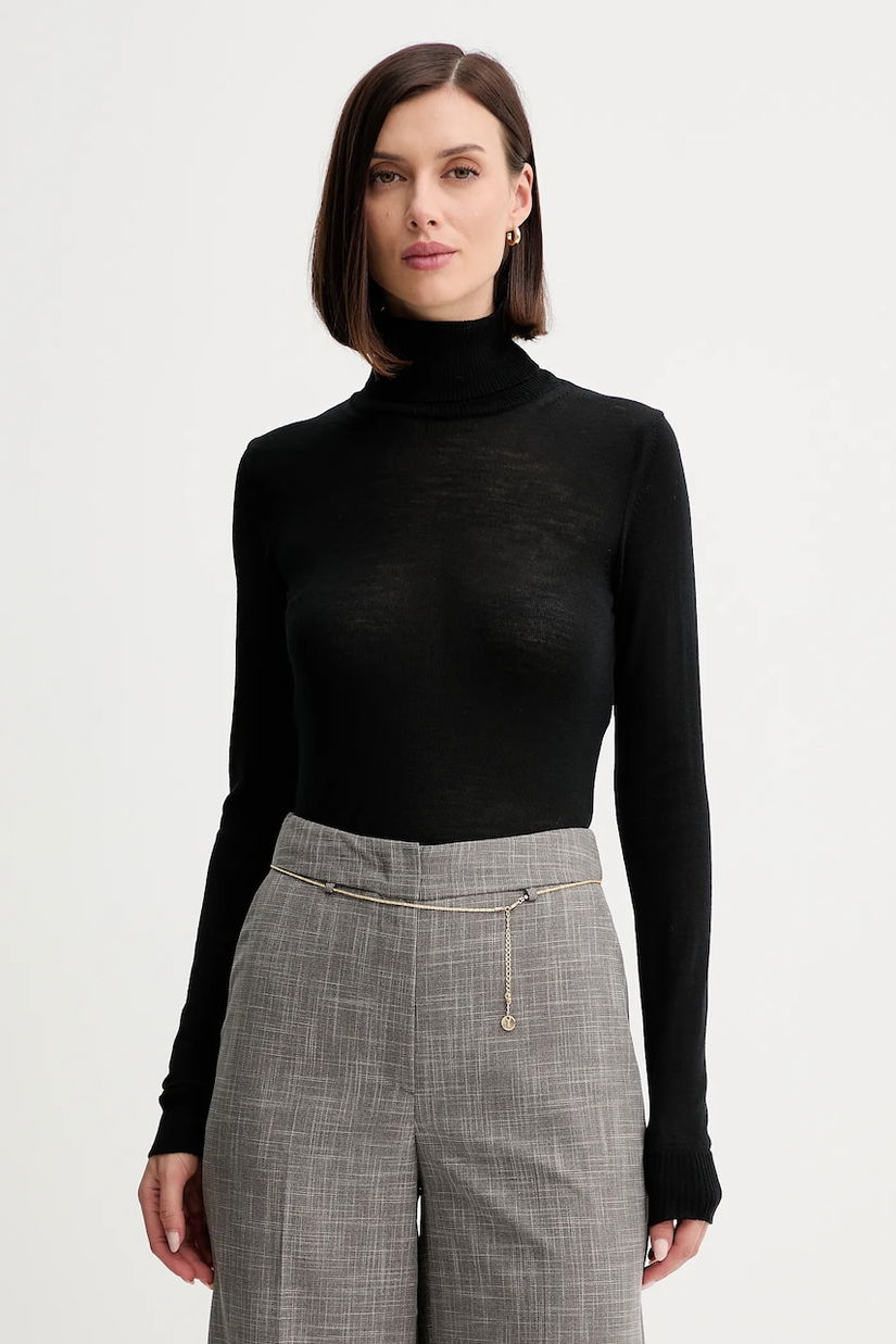 Simona Corsellini pulover de lână culoarea negru, light, cu guler, A25CPMGE0201