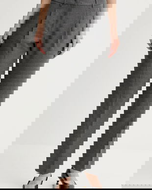 Weekend Max Mara pantaloni din lână CALDAIA culoarea gri, fason chinos, high waist, 2525136152600