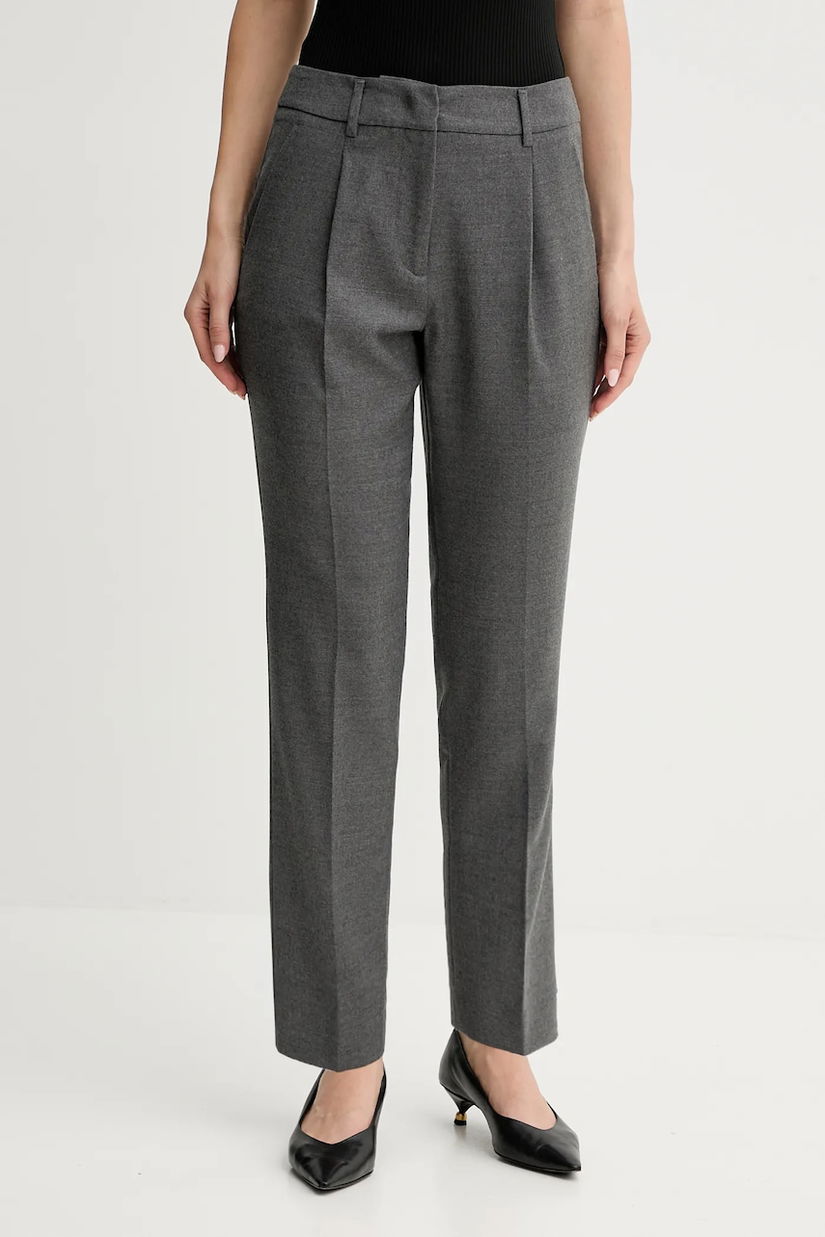 Weekend Max Mara pantaloni din lână CALDAIA culoarea gri, fason chinos, high waist, 2525136152600