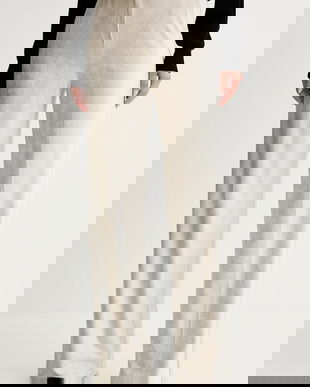 Marella pantaloni de catifea cord culoarea bej, drept, high waist, 2523786034200