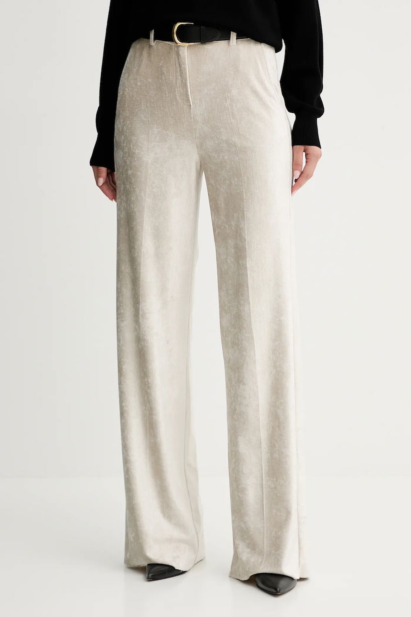 Marella pantaloni de catifea cord culoarea bej, drept, high waist, 2523786034200